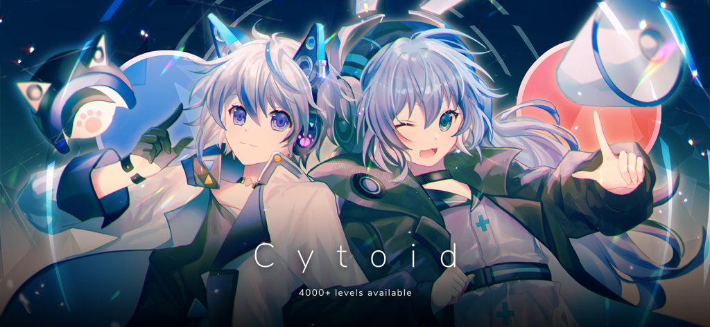 Two anime characters in futuristic gear for the Cytoid rhythm game showing 4000 plus levels