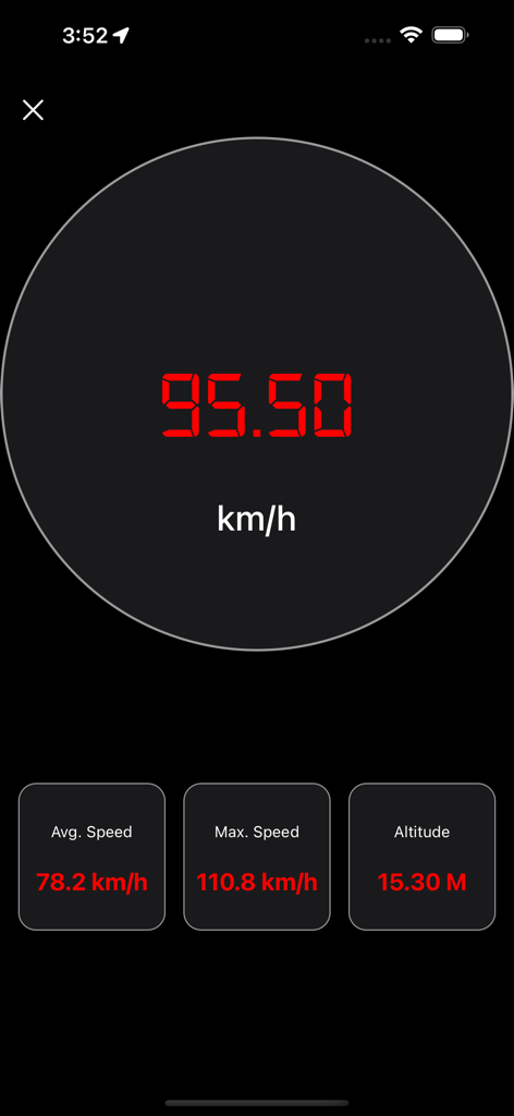 Speedometer - GPS Speedometer - Digital GPS speedometer app interface showing current speed in kmh with average speed max speed and altitude statistics