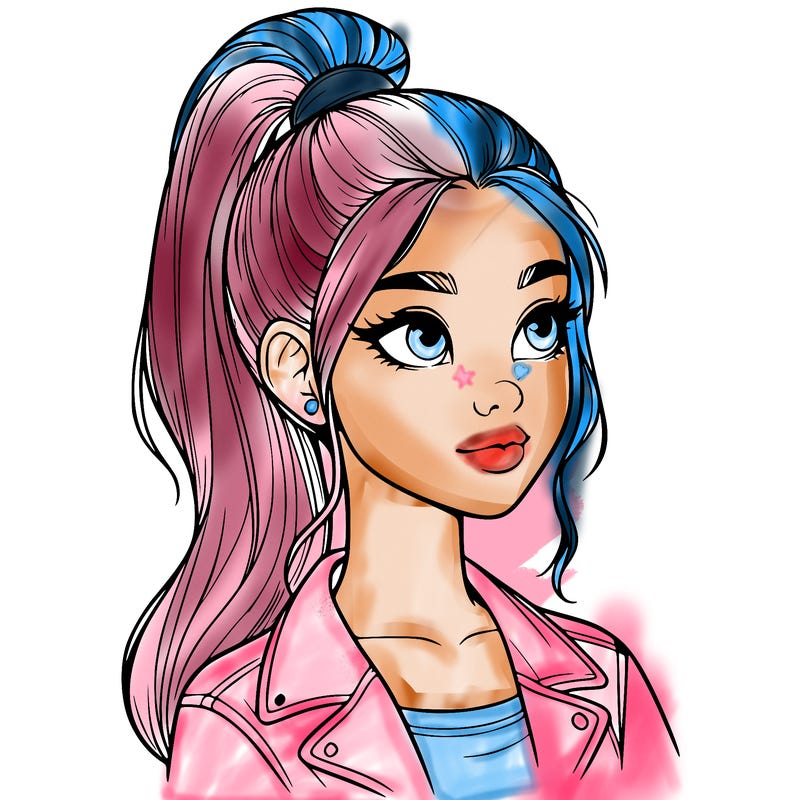 realistic girl with a high ponytail