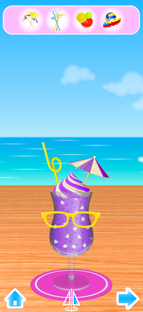 Smoothie Maker Deluxe - A decorated purple smoothie with an umbrella and straw on a beach background
