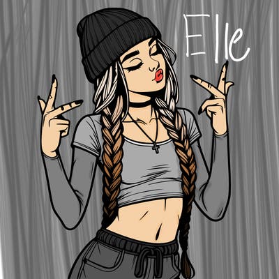 realistic teenage girl with braids and a beanie and crop top doing 🫶🏼