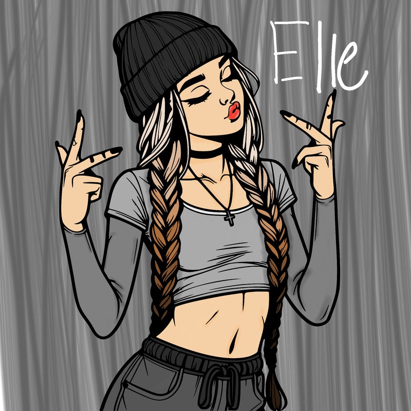 realistic teenage girl with braids and a beanie and crop top doing 🫶🏼