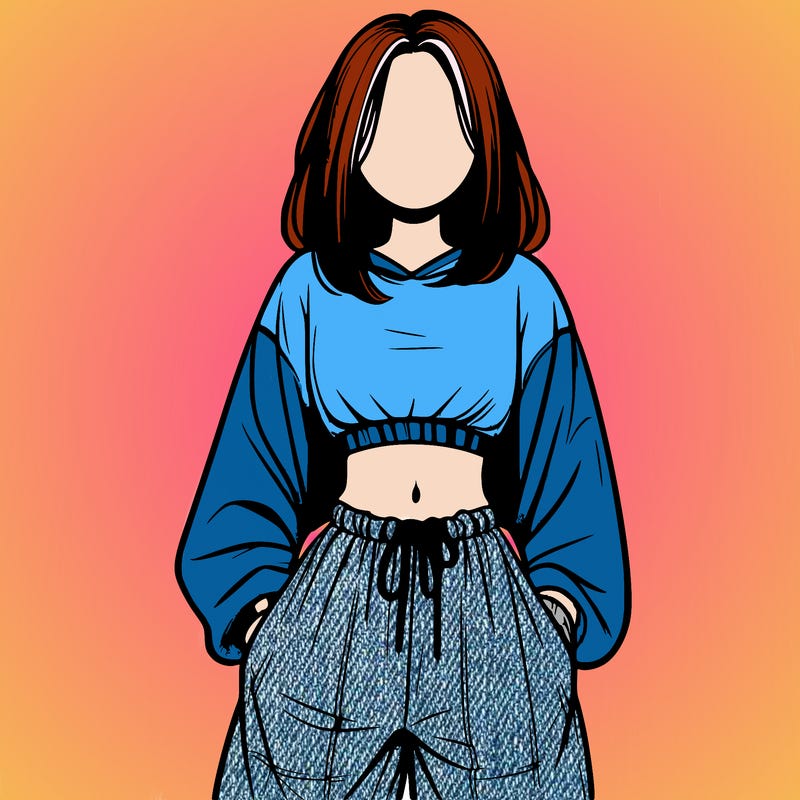 realistic girl faceless with baggy pants and a crop top