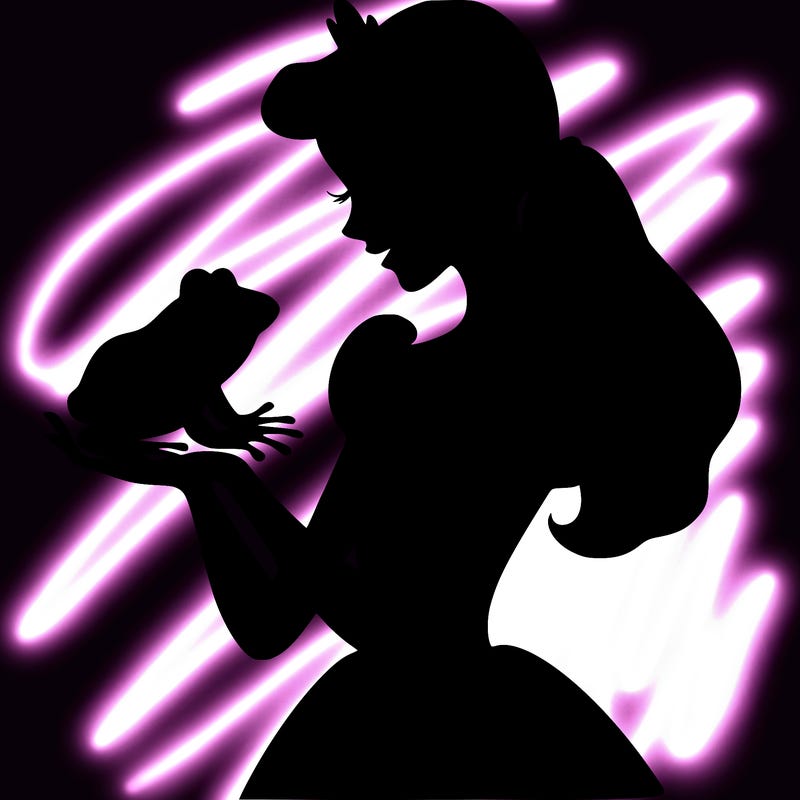 a shadow of a princess holding a frog realistic