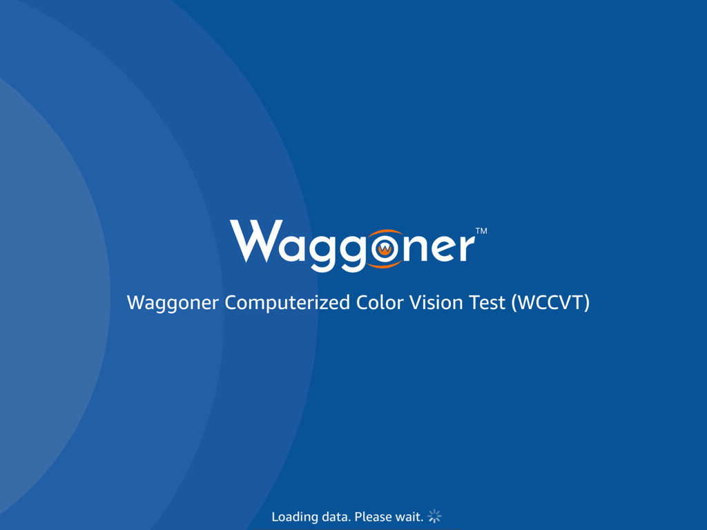 Waggoner CCVT - Waggoner Computerized Color Vision Test splash screen with logo and app title on a blue background
