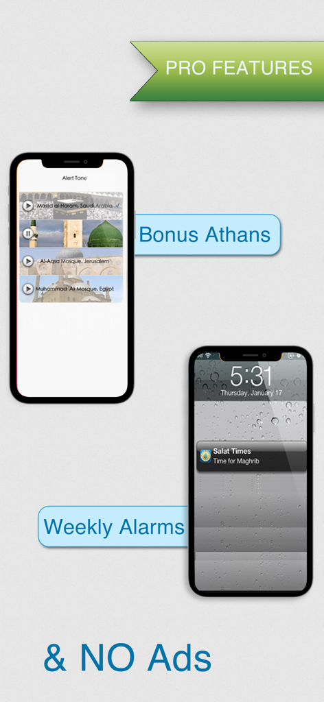 Características profesionales de la aplicación Salat Times que muestran athans adicionales y notificaciones de oración