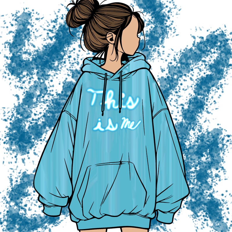 realistic girl with a oversized sweatshirt on and a bun
