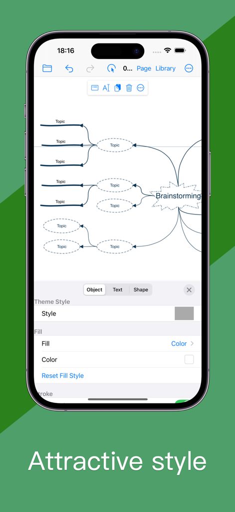 Flowchart Designer 5 - Estilo de mapa mental de lluvia de ideas en Flowchart Designer 5 en iPhone