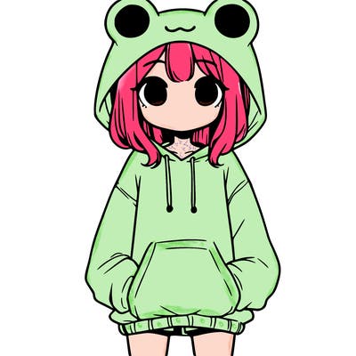 girl with baggy sweatshirt and frog hood