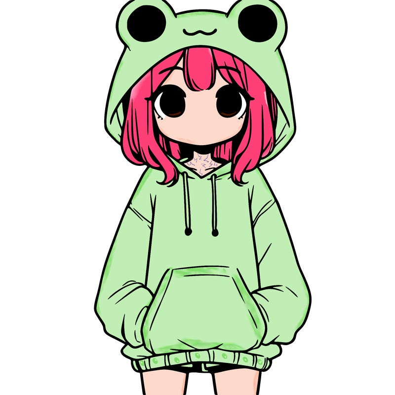 girl with baggy sweatshirt and frog hood
