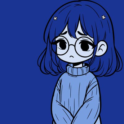 sad girl with glasses in a sweater