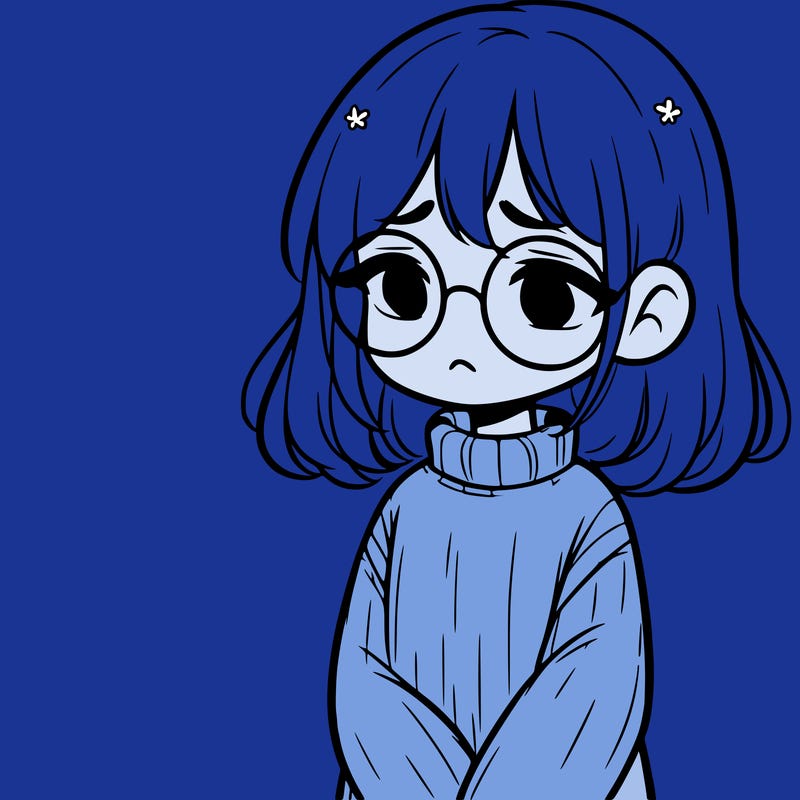 sad girl with glasses in a sweater