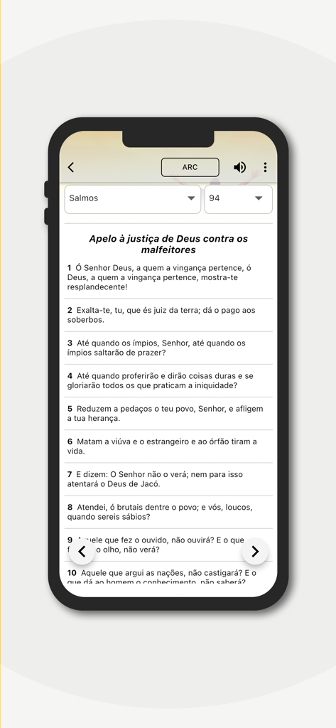 Bíblia Sagrada Mobidic - Screenshot of the Bíblia Sagrada Mobidic app interface displaying Psalms 94 in Portuguese