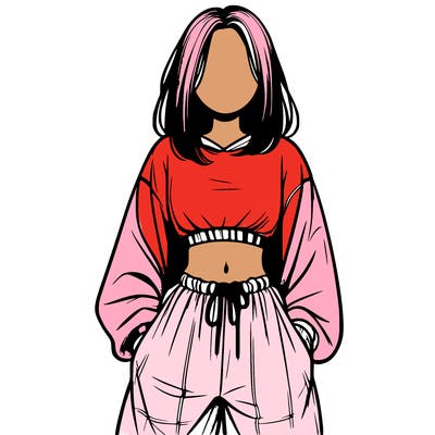realistic girl faceless with baggy pants and a crop top