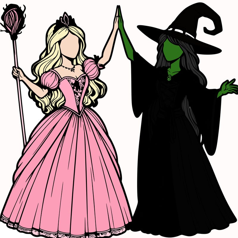 detailed realistic split of a princess and a witch