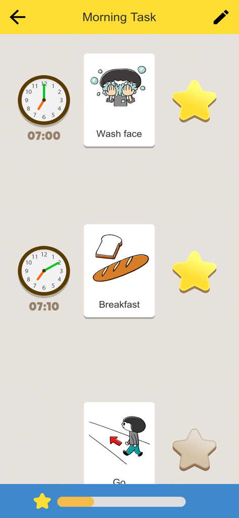 Kids ToDo List - Visual morning routine schedule for children with illustrated task cards and star rewards