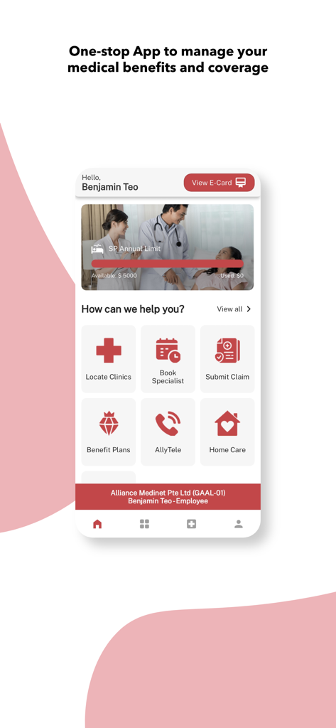 Great Benefits - Great Benefits app home screen featuring medical benefit management and service icons