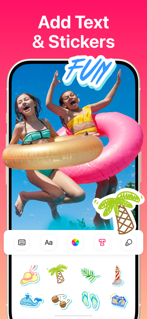 Adding text and stickers to a vacation photo in SlideShow Maker