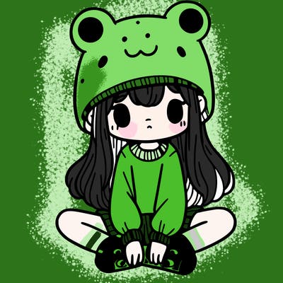 a girl wearing a frog hat and some frog socks