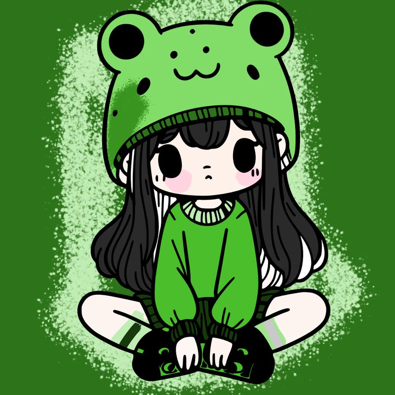 a girl wearing a frog hat and some frog socks