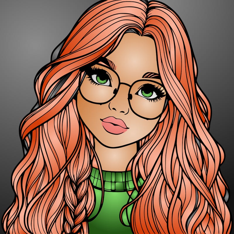 girl with long hair and freckles and glasses realistic