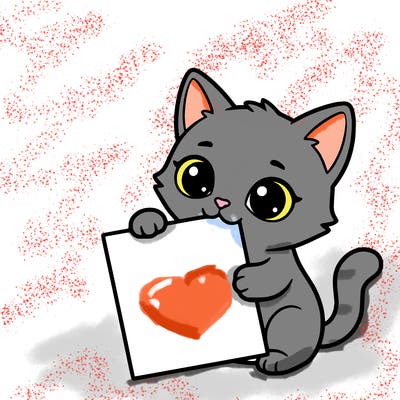 a small cat with a blank sheet of paper in its hand. the cat is sooooooo cute!