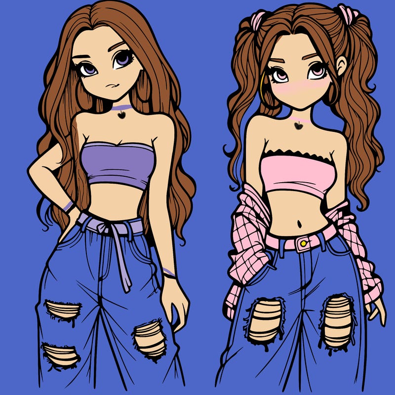 2 girls in crop tops and baggy jeans ripped