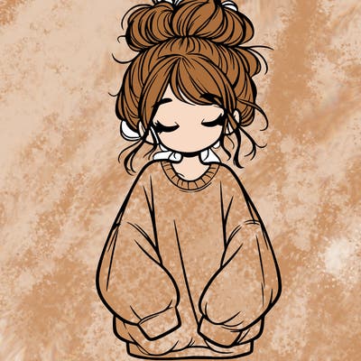 girl with baggy sweatshirt and messy bun