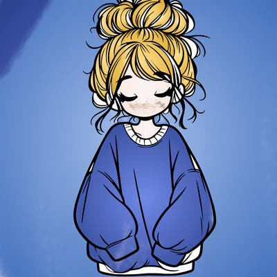 girl with baggy sweatshirt and messy bun