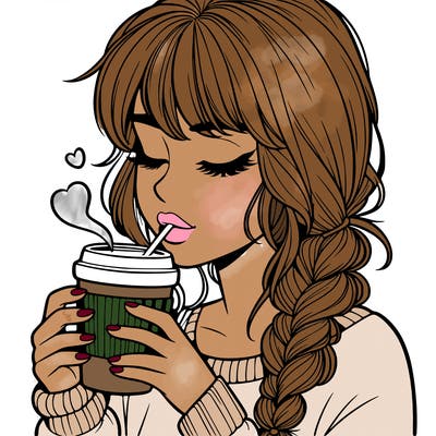realistic girl drinking coffee