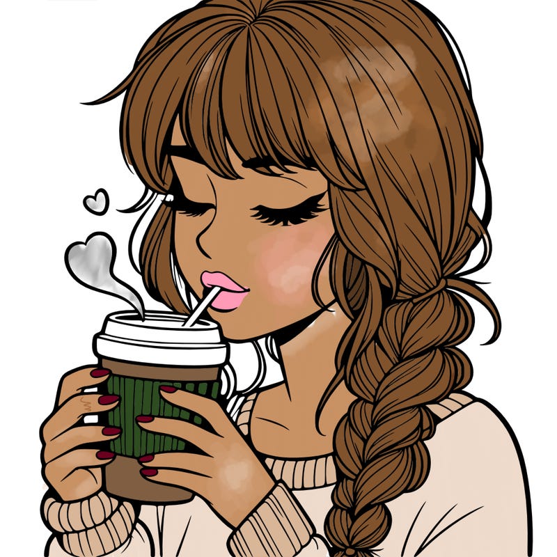 realistic girl drinking coffee