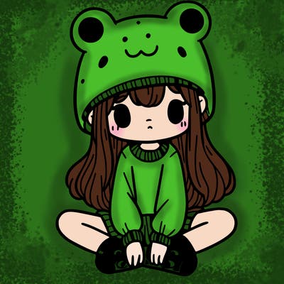a girl wearing a frog hat and some frog socks