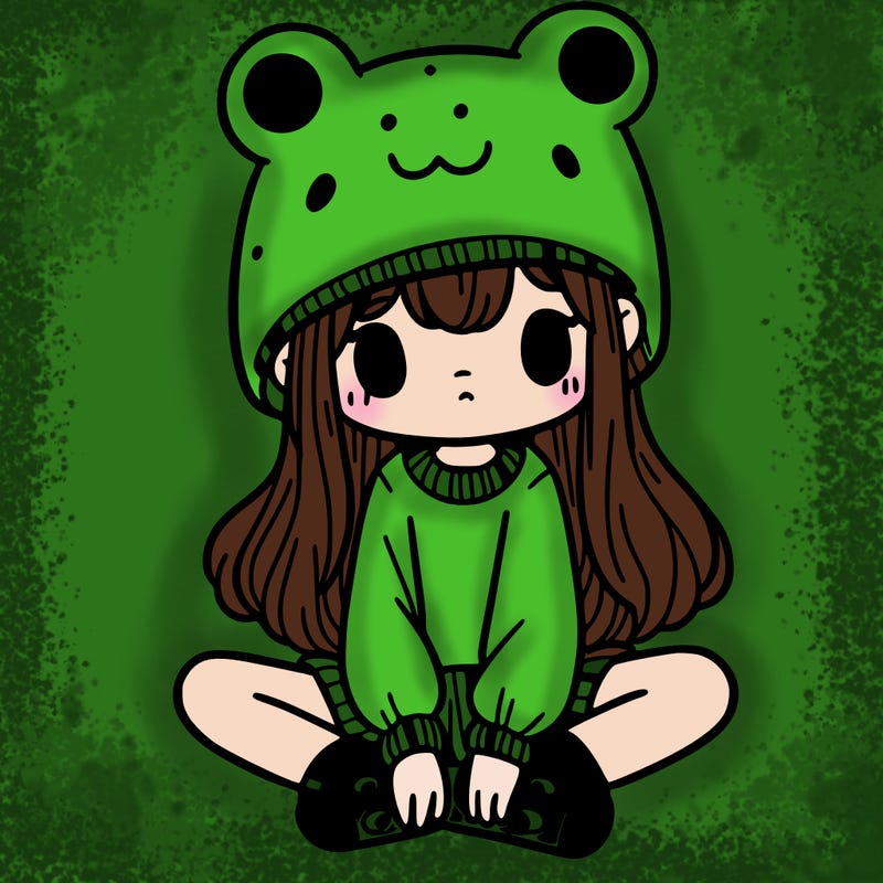 a girl wearing a frog hat and some frog socks