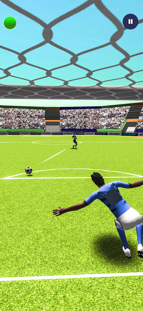 Penalty Kick: Football Games - Gameplay de football montrant un gardien de but dans un stade 3D, vu de derrière le but.