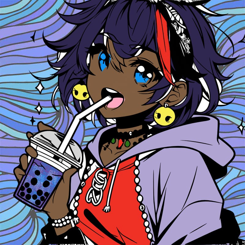 hot baddie anime girl drinking boba and biting the straw