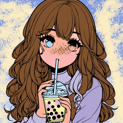 realistic girl drink a boba
