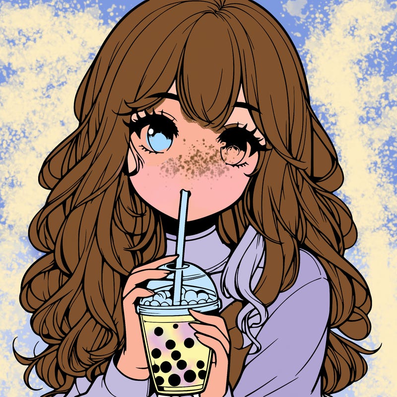 realistic girl drink a boba