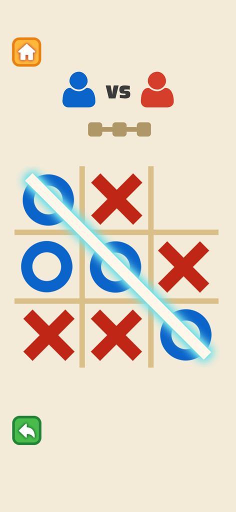 Tic Tac Toe game interface with blue O player winning a match.