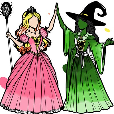 detailed realistic split of a princess and a witch