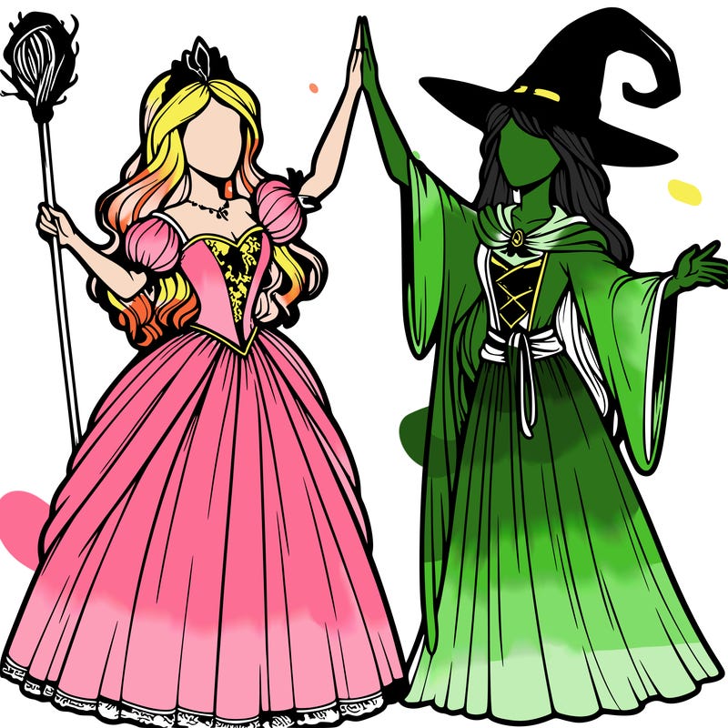 detailed realistic split of a princess and a witch