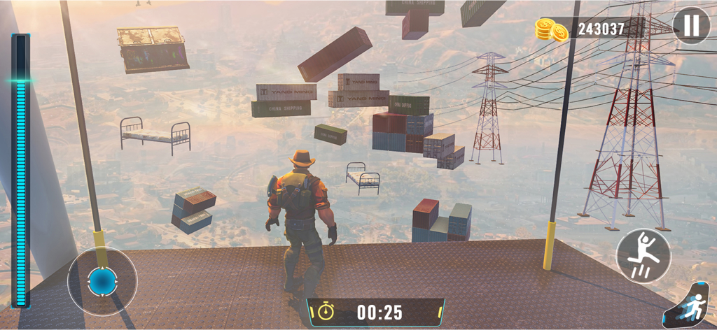 Going Jump Up: Parkour Games - Character looking at floating objects in a parkour climbing game