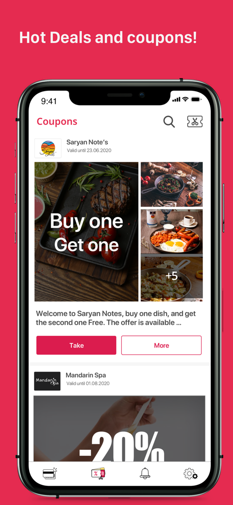 inOne - inOne app coupons screen showing buy one get one deals and spa discounts