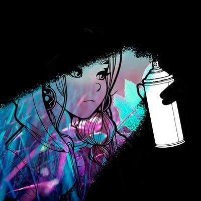 a realistic girl, spray painting