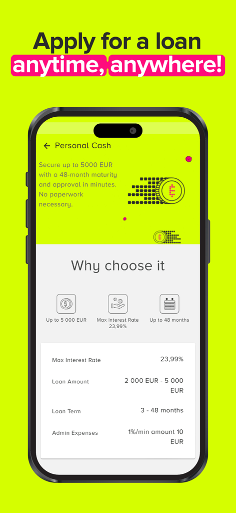 Personal loan details on the Cash Plus Digital mobile app interface