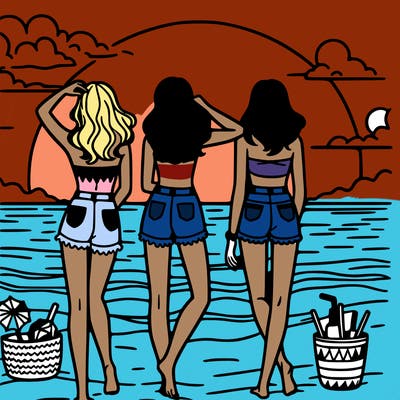 girls at the beach on a sunset