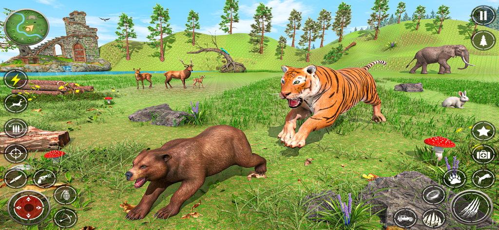 The Tiger Family Simulator 3D - A 3D tiger chasing a bear in an open world animal simulator game