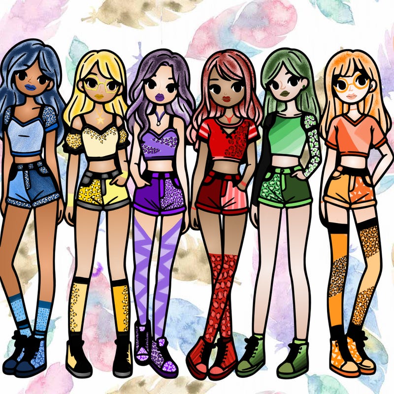a group of girls wearing crop tops and shorts