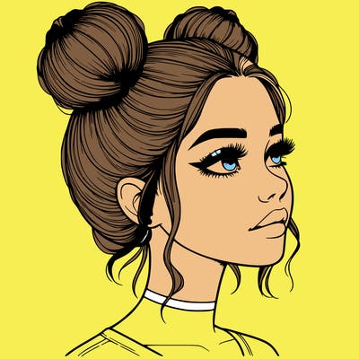 realistic girl with buns on the top of her head