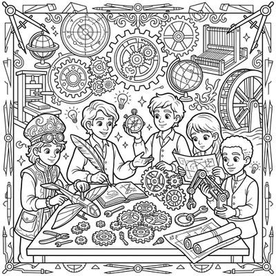 Step back in time and ignite your child's imagination with this engaging Renaissance Inventors coloring page! Watch as young pioneers bring their brilliant ideas to life through fascinating inventions and creative discoveries.