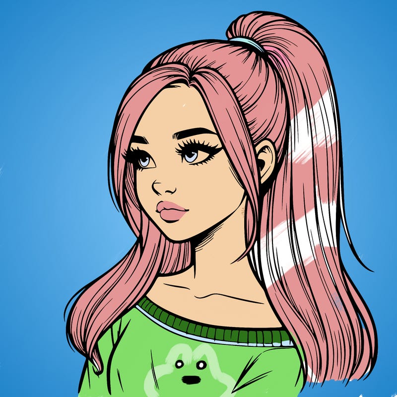 realistic girl with a high ponytail